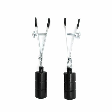 Kiotos Steel - Tepelklemmen - Nipple Adjustable Pinch Clamps 2x100g Gewichten - RVS - Zwart