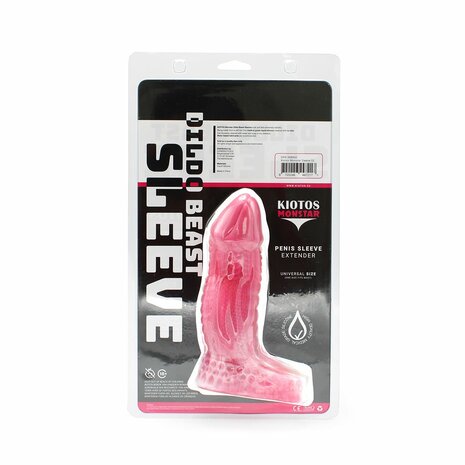 Kiotos Monstar 02 - Penis Sleeve - Penisverlenging - Met Ball Stretcher Opening - Siliconen - Roze Wit