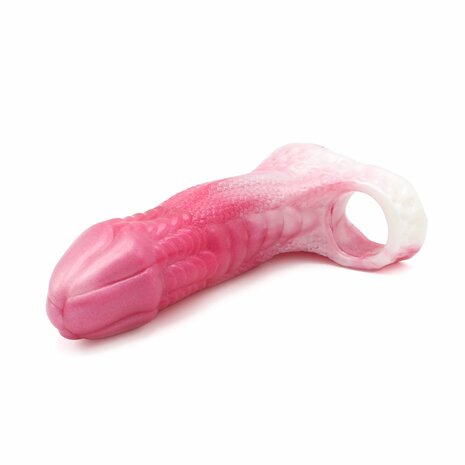 Kiotos Monstar 02 - Penis Sleeve - Penisverlenging - Met Ball Stretcher Opening - Siliconen - Roze Wit