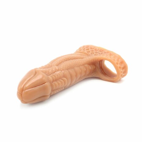 Kiotos Monstar 04 - Penis Sleeve - Penisverlenging - Met Ball Stretcher Opening - Siliconen - Beige