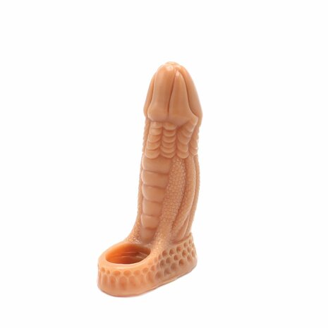 Kiotos Monstar 04 - Penis Sleeve - Penisverlenging - Met Ball Stretcher Opening - Siliconen - Beige