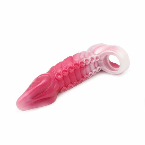 Kiotos Monstar 10 - Penis Sleeve - Penisverlenging - Met Ball Stretcher Opening - Inbreng Lengte 180 mm - Siliconen - Roze Wit