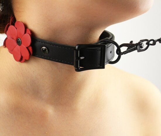 Liebe Seele - Flower Collar met Rode Bloemen en Zwarte Steentjes - Origineel - Import uit Japan