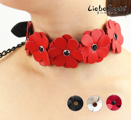 Liebe Seele - Flower Collar met Rode Bloemen en Zwarte Steentjes - Origineel - Import uit Japan