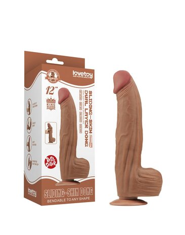 Lovetoy - Dildo -Sliding Skin Dildo - Lengte 31 cm - Bruin