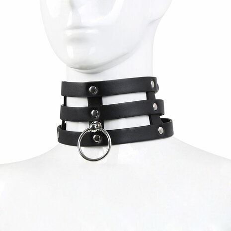 Kiotos Leather Tripple O-Ring Collar - Body Safe Kunstleer - Circumference: 29/38 mm - 60 gr