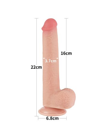 LoveToy - Dubbellaags Dildo - Glijdende Huid Dildo - Lengte 22 cm - Diameter ø 3.7 cm - Lichte Huidskleur