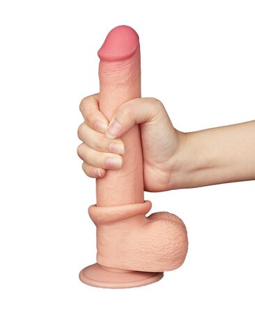 LoveToy - Dubbellaags Dildo - Glijdende Huid Dildo - Lengte 22 cm - Diameter Ø 3.7 cm - Lichte Huidskleur