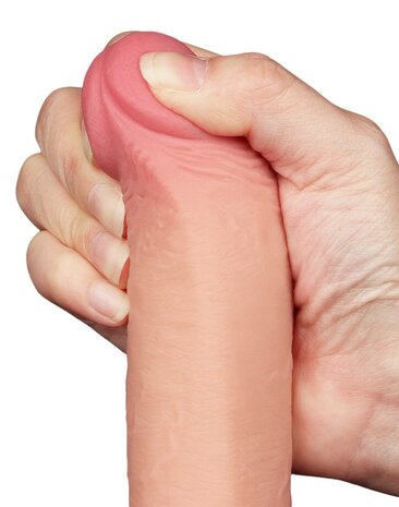 LoveToy - Dubbellaags Dildo - Glijdende Huid Dildo - Lengte 22 cm - Diameter Ø 3.7 cm - Lichte Huidskleur