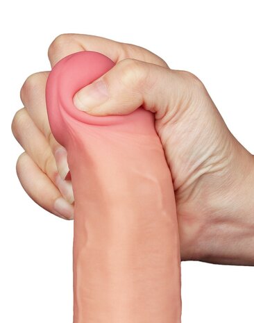 LoveToy - Dubbellaags Dildo - Glijdende Huid Dildo- Lengte 22 cm - Diameter 4.3 cm - Lichte Huidskleur