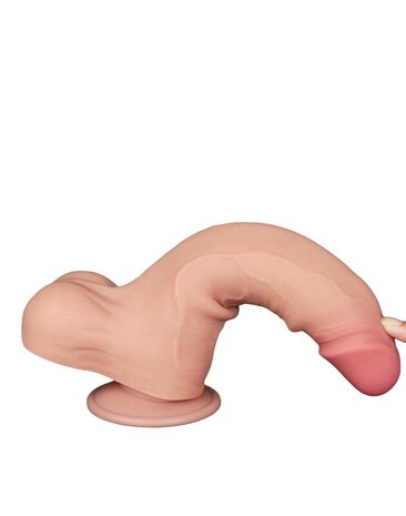 LoveToy - Dubbellaags Dildo - Glijdende Huid Dildo- Lengte 22 cm - Diameter 4.3 cm - Lichte Huidskleur