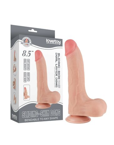 LoveToy - Dubbellaags Dildo - Glijdende Huid Dildo- Lengte 22 cm - Diameter 4.3 cm - Lichte Huidskleur