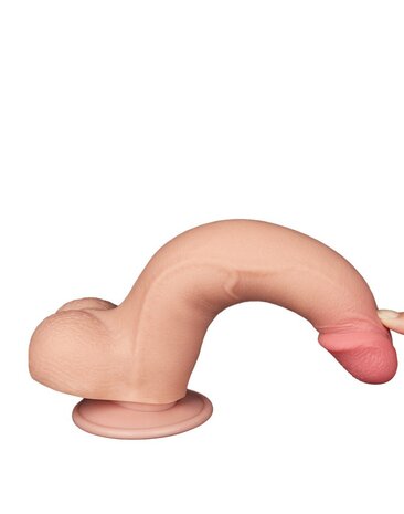 LoveToy - Dubbellaags Dildo - Glijdende huid Dildo - Lengte 20 cm - Diameter 4 cm - Lichte Huidskleur - TPE