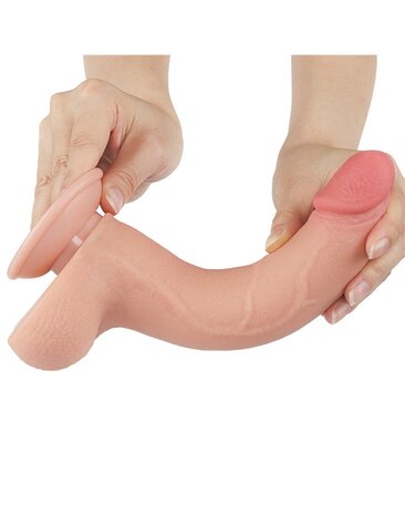 LoveToy - Dubbellaags Dildo - Glijdende huid Dildo - Lengte 20 cm - Diameter 4 cm - Lichte Huidskleur - TPE