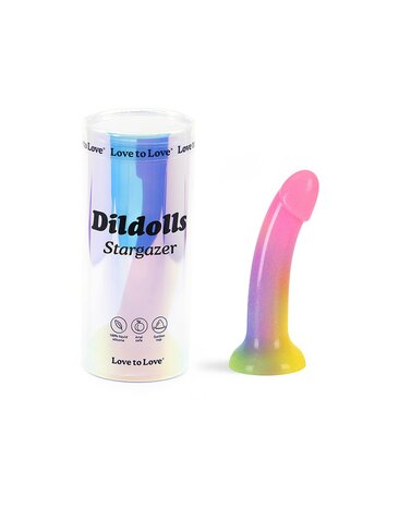 Love to Love - Dildoll Stargazer - Kleurrijke Dildo's van 100% Siliconen - Gebogen Vorm - Vaginaal en Anaal Gebruik - Met Zuignap - Handsfree Plezier - Met Waterbasis Glijmiddel - Makkelijk Schoon te Maken