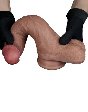 LoveToy - Dubbellaags Siliconen Dildo - 21,5 cm x √ò 4,2 cm - Bruin