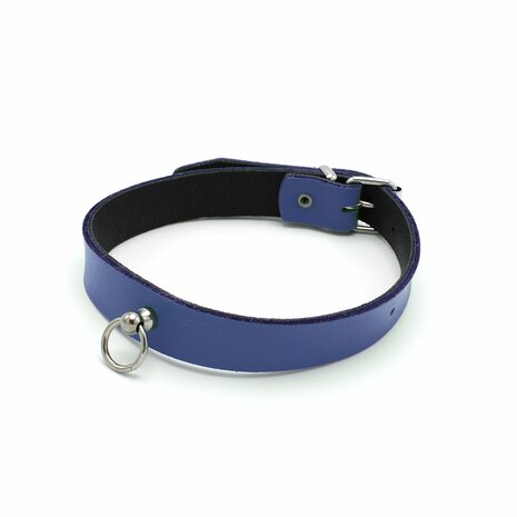 Kiotos Leather - Collar met Kleine O-ring - Leder - Blauw
