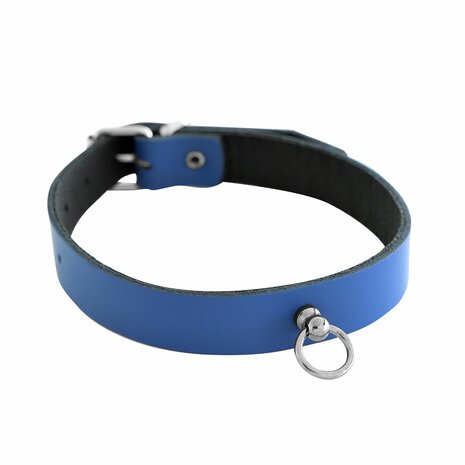 Kiotos Leather - Collar met Kleine O-ring - Leder - Blauw