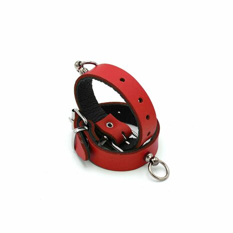 Kiotos Leather - Polsboeien Leder met Kleine O-ring - Rood