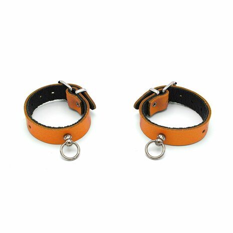 Kiotos Leather - Polsboeien Leder met Kleine O-ring - Oranje