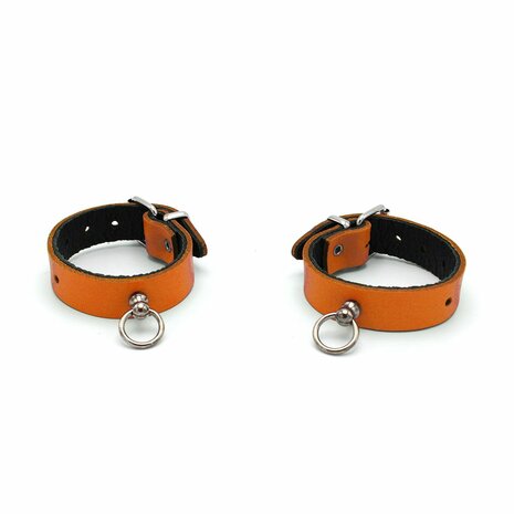Kiotos Leather - Polsboeien Leder met Kleine O-ring - Oranje