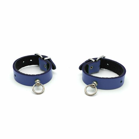 Kiotos Leather - Polsboeien Leder met Kleine O-ring - Blauw