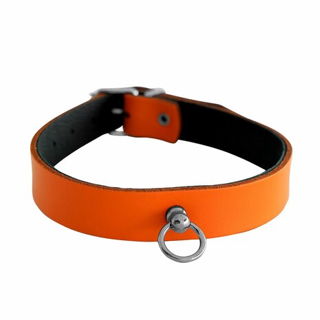 Kiotos Leather - Collar met Kleine O-ring - Leder - Oranje