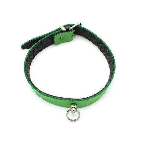 Kiotos Leather - Collar met Kleine O-ring - Leder - Groen