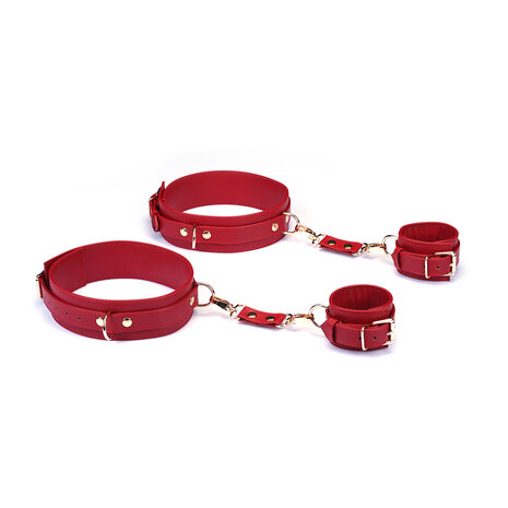 Liebe Seele - Bright Red - Bondageset Dijbeenboeien naar Handboeien - PU Leer - Vegan - Rood/Goud