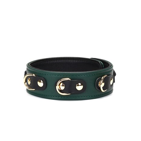 Liebe Seele - Mossy Green - Leren Collar En Gouden Leiband - Exclusief En Luxe Ontwerp - groen