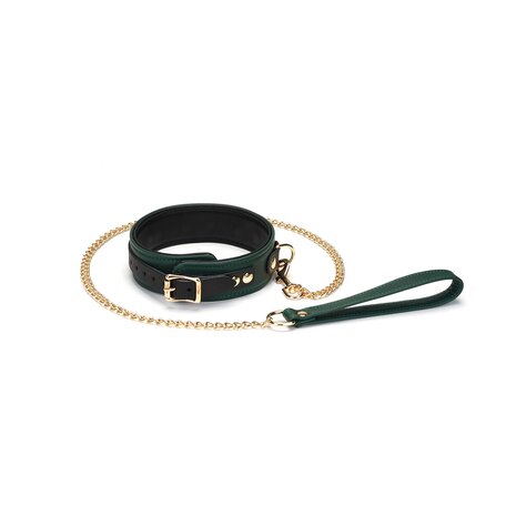 Liebe Seele - Mossy Green - Leren Collar En Gouden Leiband - Exclusief En Luxe Ontwerp - groen