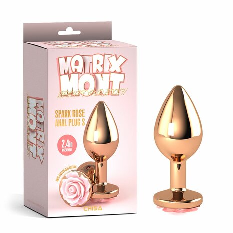 Matrix Mont - Spark Rose - Anaal Plug met Roze Roos - Aluminium - Goud - Maat S