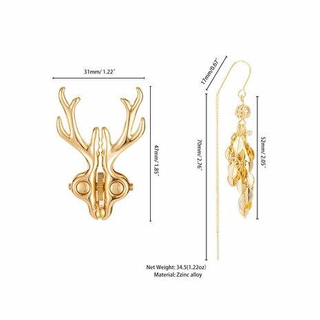 Sevanda - Stag - Tepelklemmen met Hertengewei en Hanger - Goud