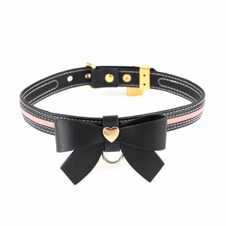 Sevanda - Love Heart Butterfly - Vegan Lederen Collar met Leiband - Zwart/ Roze