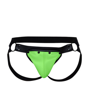 Cut4Men - Jock Snap - Jockstrap met Drukknoopjes - PU-Leder - Neon/Zwart - Maat L/XL