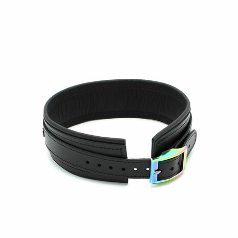 Kiotos - Premium Lederen Collar - Metalen Hardware in Unicorn Kleuren - Black/Rainbow (