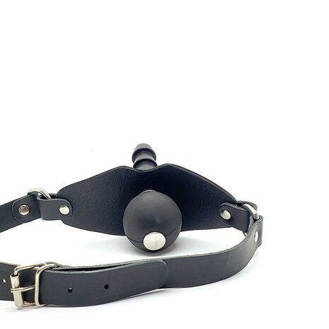 Ball Gag met Vac U Lock Aansluiting en Lederen Strap - Zwart