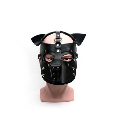 665 - Bondage Puppy Hood - Dog Play - PU Leer - One Size - Zwart