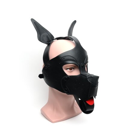 665 - Hood - Puppy Play Masker - PU Leer - One Size - Zwart - Playful Pup Hood All Black