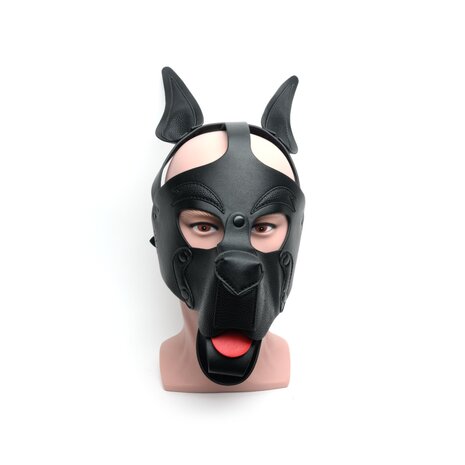 665 - Hood - Puppy Play Masker - PU Leer - One Size - Zwart - Playful Pup Hood All Black