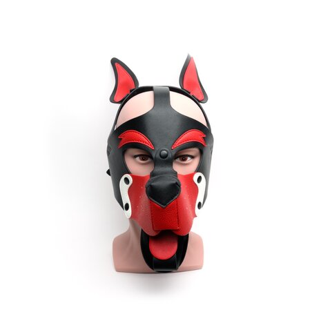 665 Leather -  Masker - Playful Pup Hood - Zwart/Rood/Wit - One Size