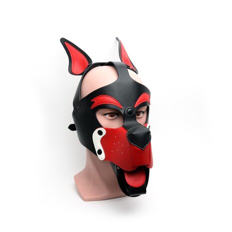 665 Leather -  Masker - Playful Pup Hood - Zwart/Rood/Wit - One Size