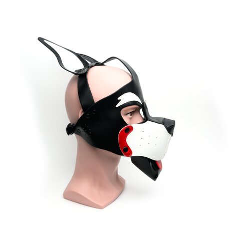 665 Leather - Puppy Hood van PU Leer -  Masker - Playful Pup Hood - Zwart Wit Rood - One Size