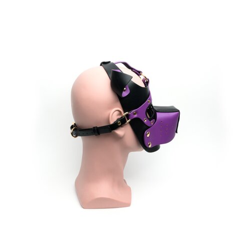 665 - Bondage Pup Hood - Puppy Play Hood - PU Leer - One Size - Zwart/Paars