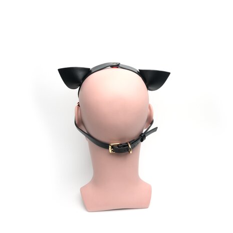 665 - Bondage Pup Hood - Puppy Play Hood - PU Leer - One Size - Zwart/Rood