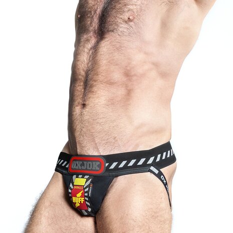 Oxjok Popperjock - 3D Rubber Huffer Jockstrap  - Zwart/Rood - Maat S