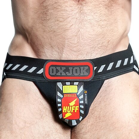 Oxjok Popperjock - 3D Rubber Huffer Jockstrap  - Zwart/Rood - Maat L