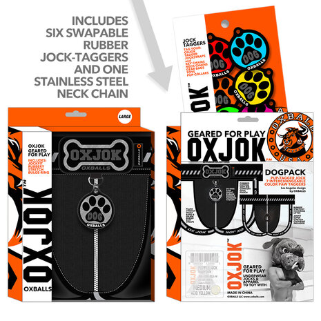 Oxjok Dogpack - Jockstrap met 6 verschillende dog tags - Zwart/Zilver - Maat L