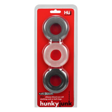 Hünkyjunk - Cockring - 3 stuks - Zwart/Wit/Grijs