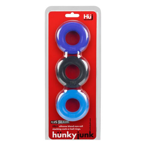 Hünkyjunk - Cockring - 3 stuks - Blauw/Zwart